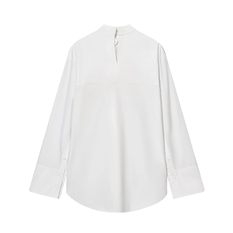 Witte Popeline Shirt Met Lange Mouwen En Grote Strik Elegante Modieuze Casual Losse Blouse Voor Dames Kantoor Top