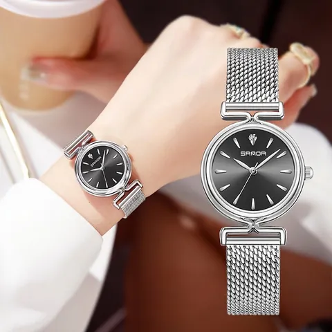 Dames Retro Quartz Horloge Waterdicht Strass Index Mode Zakelijk Polshorloge Zinklegering Kast Mineraalglas Mesh Staal