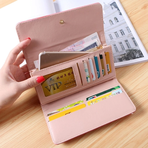 Women Long Wallet PU Leather Quilted Pattern Crown Metal Decor Multi Card Slots Zipper Pocket Elegant Clutch Purse