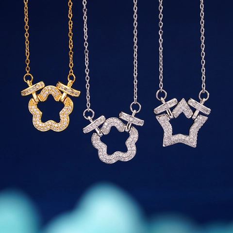 Mode Kupfer 18K Vergoldet Herz Stern Blume Anhänger Halskette Für Damen Elegant Strass Schlüsselbein Kette Schmuck Geschenk