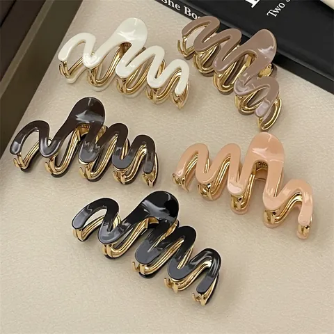 Pinza Para El Pelo Ondulada De Acetato Y Aleación De Metal Pinza De Tiburón Estilo Francés Elegante Para Mujeres