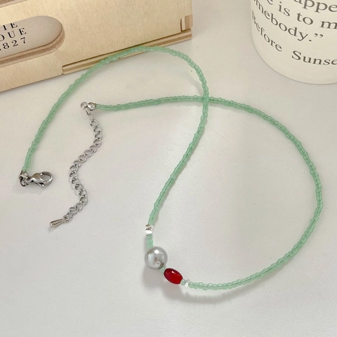 Künstliche Perlenkette Mit Künstlicher Künstliche Perle Und Rotem Achat Glasperlen Edelstahl Verstellbar Schmuck Für Damen
