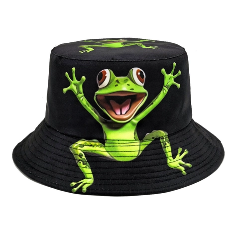 Fischerhut Mit Froschmuster Atmungsaktiver Polyester Sonnenschutz Outdoor Reise Cartoon Stil Für Damen Und Herren