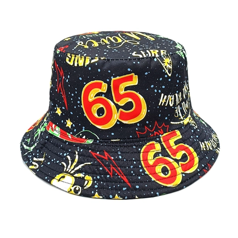 Reversible Bucket Hat Polyester Streetwear Graffiti Print Sun Protection Fisherman Hat Retro Pattern Unisex Headwear
