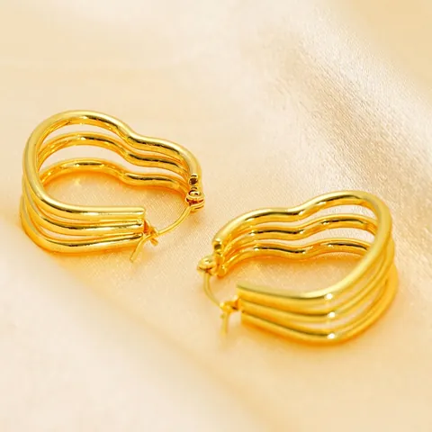 Boucles D'oreilles Créoles Coeur En Acier Inoxydable Plaqué Or 18K Design Multicouche Bijoux Minimalistes Pour Femmes