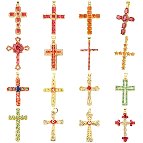 Cross Pendants Charms DIY Jewelry Making Copper Brass Cubic Zirconia Evil Eye Virgin Mary Abalone Shell Religious Design