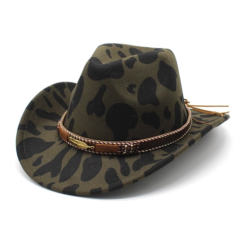 Western Cowboy Fedora Hat Cow Print Wide Brim Retro Ethnic Cotton Polyester Blend Gold Feather Pendant Bead Band Unisex