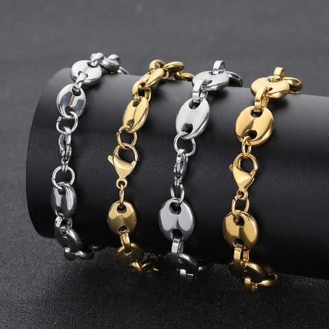 Bracciale a Catena Hip Hop in Acciaio Inossidabile a Naso di Maiale Chicco di Caffè per Uomo Donna Unisex Galvanizzato Punk Rock Gioielli Regalo
