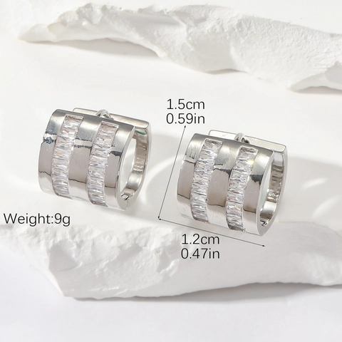 Baguette Cubic Zirconia Huggie Hoop Earrings Rectangular Row Copper Plated Stainless Steel Earring Post Jewelry Women