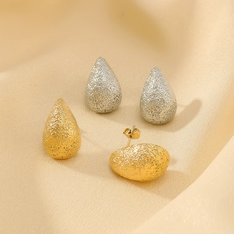 Wassertropfen Ohrringe 18K Vergoldet Edelstahl Mattierte Oberfläche Hohl Minimalistischer Modeschmuck Für Damen