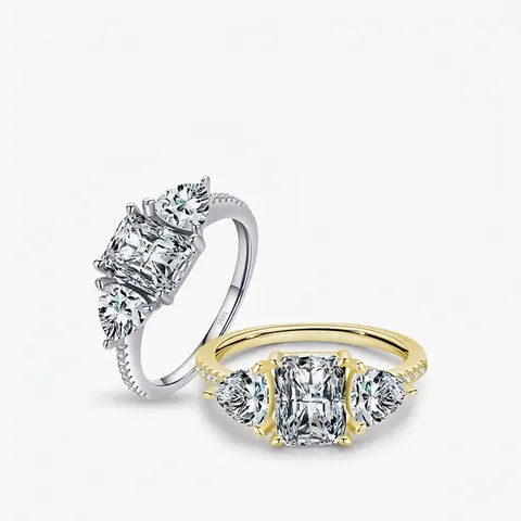 Ring Mit Zirkonia Im Smaragdschliff 925 Sterling Silber Mit Birnenförmigen Seitensteinen Luxusschmuck Für Damen