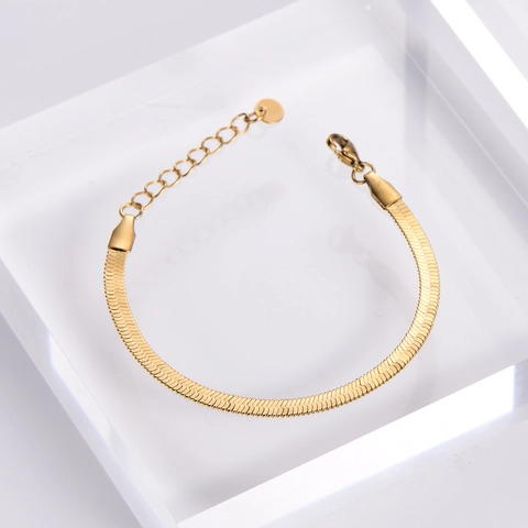 Bracciale A Catena Di Serpente Piatta In Acciaio Inossidabile 304 Placcato Oro 18K Largo Regolabile Gioielli Donna
