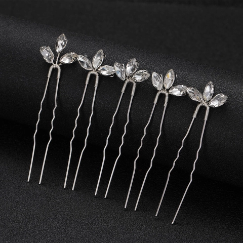 Épingles À Cheveux En Forme De U Strass Argentés Cristal Feuille Mariée Mariage Bijoux De Tête Minimaliste Élégant