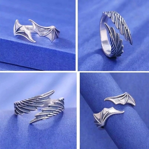 Engel En Demon Vleugel Open Ringen Verstelbaar Legering Retro Zilveren Kleur Punk Gotische Sieraden Unisex
