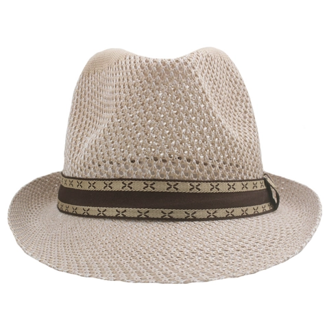 Knitted Fedora Hat Hollow Out Breathable Cotton Polyester Summer Sun Protection Outdoor Jazz Hat With Decorative Band