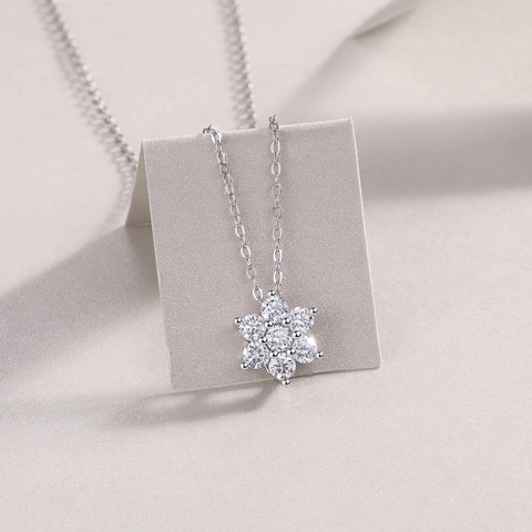 925 Sterling Silber Moissanit Halskette Elegante Runde Herz Quadrat Anhänger Funkelnder Schmuck Frauen Jahrestag Geschenk