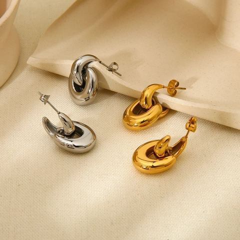 Geometric Interlocking Stainless Steel Stud Earrings For Women 18K Gold Plated Minimalist Waterproof U Shape Hoop Earrings