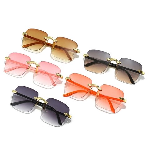 Fashion Rimless Square Sunglasses Gradient Lenses Wavy Cut Edges Metal Hinge UV Protection Trendy Streetwear For Women