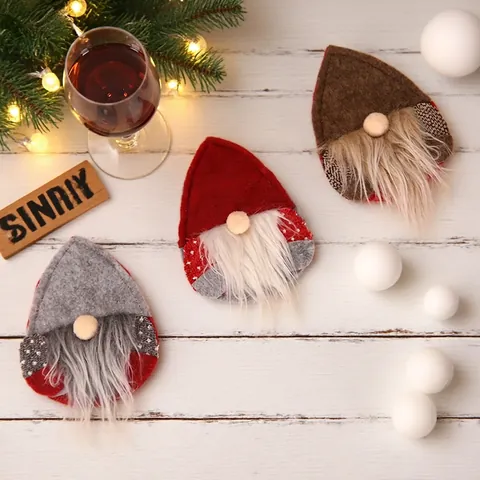 Kerst Kabouter Bestekhouders Polyester Vilt Kunstbont Zilverwerk Zakken Vakantie Tafel Decoratie Tomte Kerstman