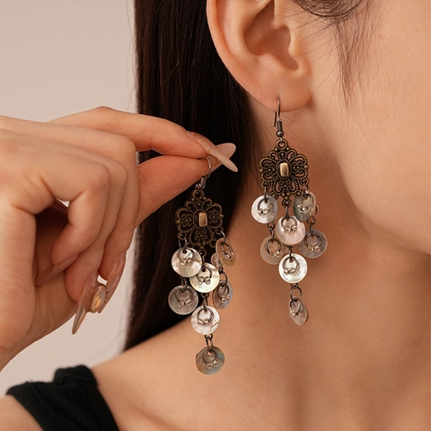 Pendientes Colgantes Nudo Chino Vintage Con Concha Y Poste De Plata De Ley 925 Estilo Bohemio Étnico Mujer