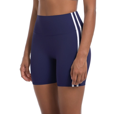 Pantaloncini Yoga Donna Vita Alta Nylon Spandex Controllo Pancia Biker Shorts Strisce Laterali Contrasto Asciugatura Rapida Sport Fitness