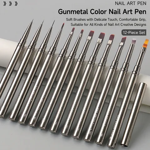 Professionele Nail Art Penselen Metalen Handvat Synthetische Vezel Schilderen Tekenen Liner UV Gel Carving Gereedschap