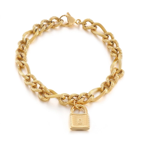 Minimalist Stainless Steel Padlock Chain Bracelet For Women Men Couples Trendy Gold Silver Plated Link Chain Jewelry Gift