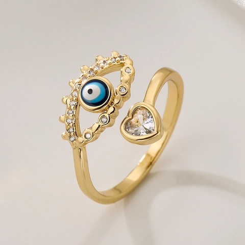 Evil Eye Offener Ring Kupfer Mikro Zirkonia Herz Künstliche Perle Emaille Minimalistisch Verstellbar Modeschmuck Für Damen