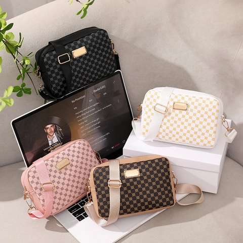 Retro Floral Printed Women Crossbody Bag PU Leather Camera Handbag Adjustable Wide Shoulder Strap Fashion Small Messenger
