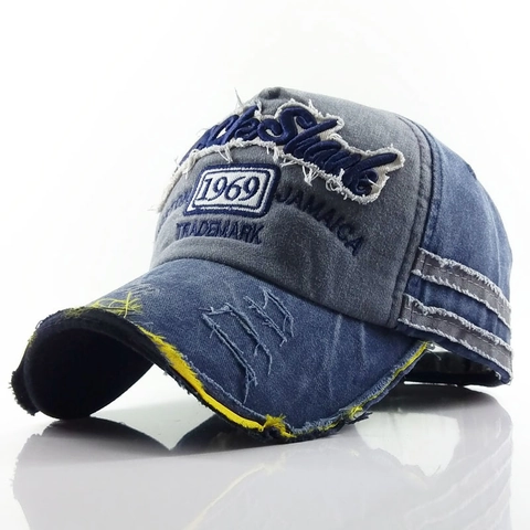 Vintage Washed Cotton Denim Baseball Cap Distressed Frayed Edge Embroidery Letter Patch Adjustable Streetwear Hat