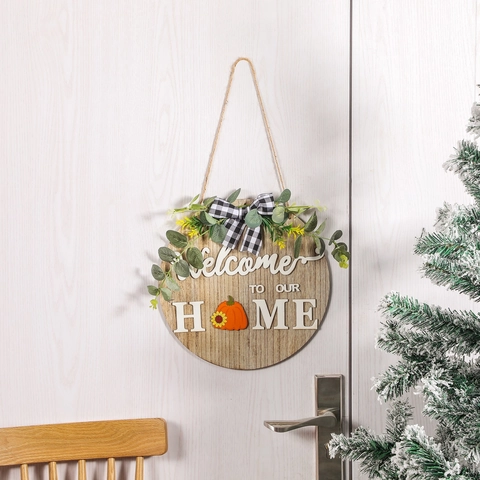 Targa Di Benvenuto Rotonda In Legno Icone Magnetiche Stagionali Intercambiabili Decorazione Per Porta Rustica Casa