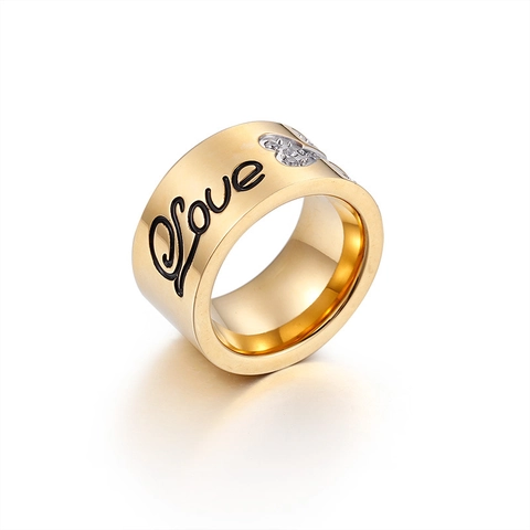 Breitbandring Edelstahl Vergoldet Zirkonia Love Graviert Trendiges Mode Schmuck Accessoire Für Damen