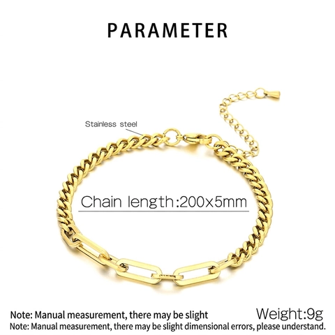 Stainless Steel Spliced Chain Bracelet Paperclip And Curb Chain Link Minimalist Jewelry For Men And Women Adjustable