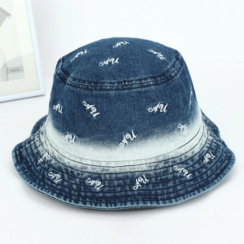 Washed Denim Bucket Hat Reine Baumwolle Distressed Stickerei Buchstabe Sonnenschutz Fischerhut Für Männer Frauen