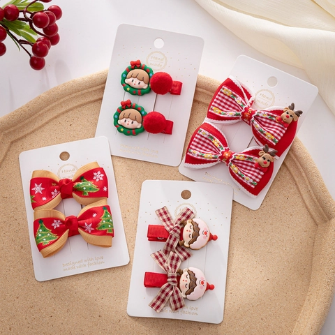 Fermagli Per Capelli Con Fiocco Di Natale Per Neonati Ragazze Bambini Rosso Festivo Renna Babbo Natale Nastro Clip A Coccodrillo