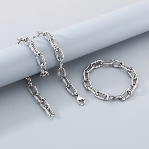 Collana E Bracciale In Acciaio Inossidabile Placcato Oro 18K Catena Rolo Unisex Hip Hop Gioielli Casual