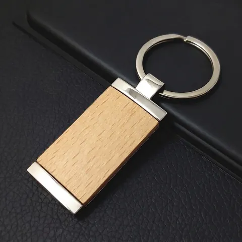 Wooden Keychain Beech Wood And Zinc Alloy Metal Round Rectangular Oval Simple Rustic Style For Business Gift