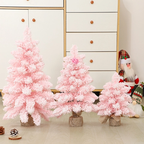 Mini Künstlicher Weihnachtsbaum Rosa Beflockter Schneeeffekt Tischdekoration Mit Leinenbasis Für Feiertags Heim Und Büro Deko