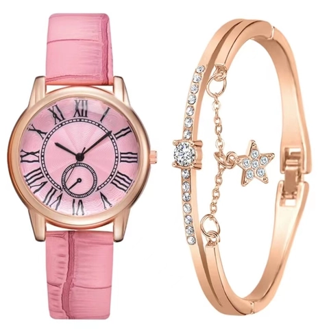 Γυναικείο Ρολόι Quartz Rose Gold Ρωμαϊκοί Αριθμοί Λουράκι Τεχνητό Δέρμα Vintage Ρολόι Χειρός Βραχιόλι Μόδας