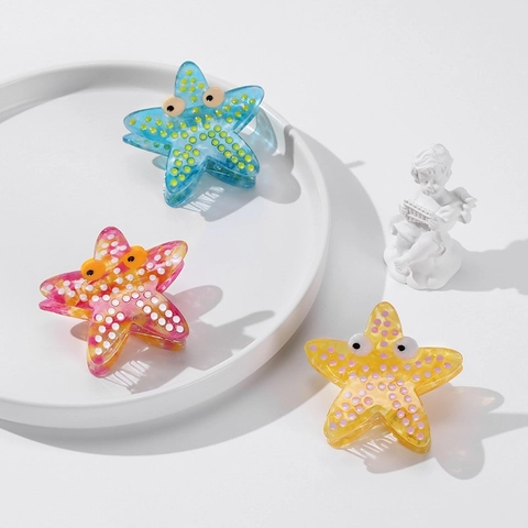 Seestern Haarklaue Clip Acetat Süße Cartoon Augen Polka Dot Shark Clip Für Frauen Haarschmuck Stilvoller Kopfschmuck Styling