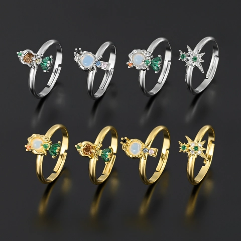 Anello Aperto Regolabile Rame Zirconia Pietra Colorata Cartone Animato Animale Stella Gioielli Alla Moda Per Donna