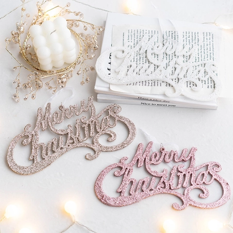 Merry Christmas Decorazione Da Appendere Plastica Glitterata Targa Con Lettere Festive Per Albero Di Natale