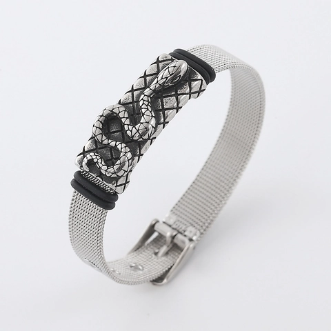 Pulsera De Malla Para Hombre Acero Inoxidable 304 Con Patrón De Serpiente Estilo Reloj Punk Retro Gótico Joyería Ajustable