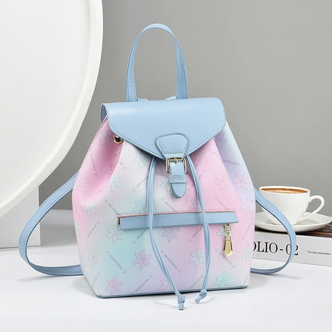 Zaino Alla Moda Da Donna Pelle PU Sfumato Motivo Floreale Coulisse Patta Viaggio Casual Daypack