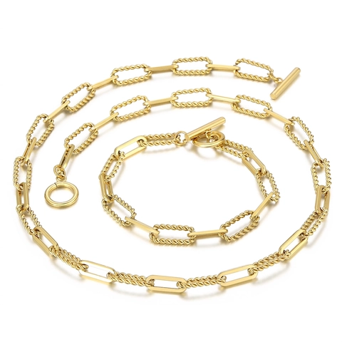 Set di Gioielli Hip Hop in Acciaio Inossidabile per Donna Collana a Catena Intrecciata Geometrica Con Chiusura OT Bracciale alla Moda Regalo di Gioielli