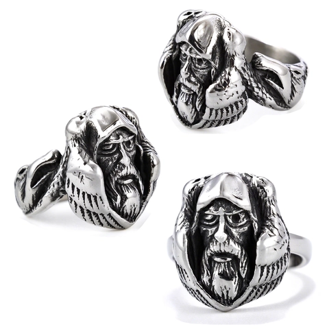 Vintage Viking Odin Oude Man Ring Roestvrij Staal Noordse Mythologie Retro Reliëf Oude Man Baard Band Heren Sieraden