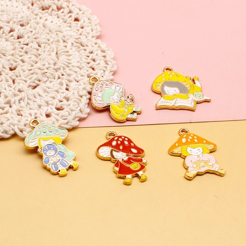 Mushroom Girl Alloy Enamel Charms Cartoon Cute DIY Jewelry Accessories Pendants