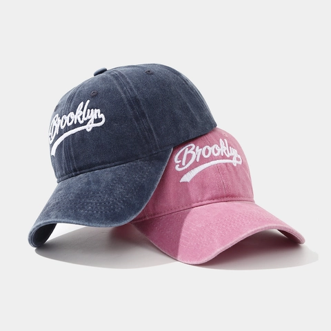 Washed Cotton Baseball Cap Vintage Distressed Brooklyn Letter Embroidery Adjustable Sun Hat Unisex Casual
