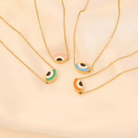 Evil Eye Pendant Necklace Stainless Steel Enamel Colorful Jewelry For Women Trendy Personality Gold Plated