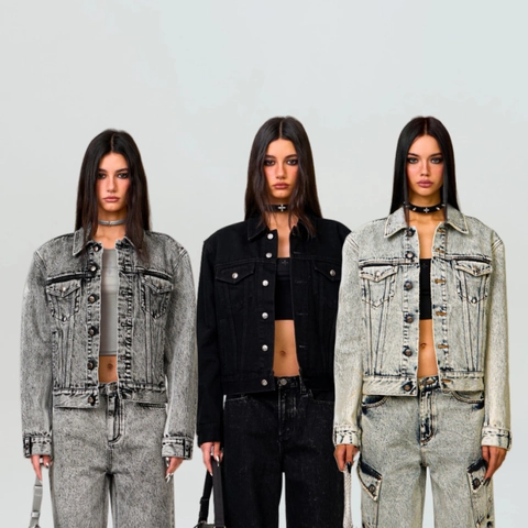 Giacca Di Jeans Vintage Da Donna Cotone Slim Fit Revers Maniche Lunghe Streetwear Classico Lavaggio Acido Cappotto